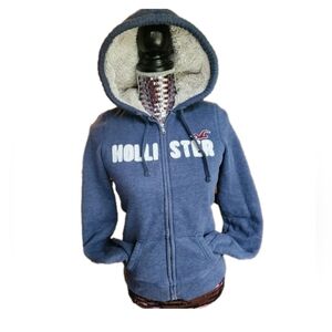 Y2k Hollister Faux Fur Sherpa Lined Full Zip Hoodie Jacket, LARGE